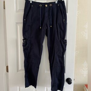 Navy Blue Cargo Pants; Drawstring Waist; Front Button & Zip; Women’s Size 10